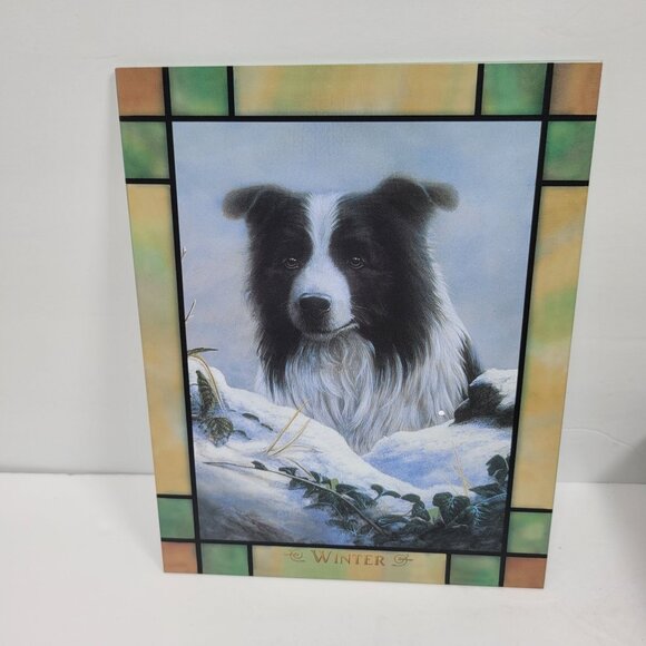 The Danbury Mint Border Collie Stained Glass Lighted Clock 4-Seasons Like New - Picture 7 of 12